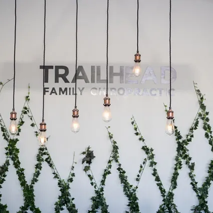 Trailhead Family Chiropractic wall signage and interior lobby design in Murrieta, CA